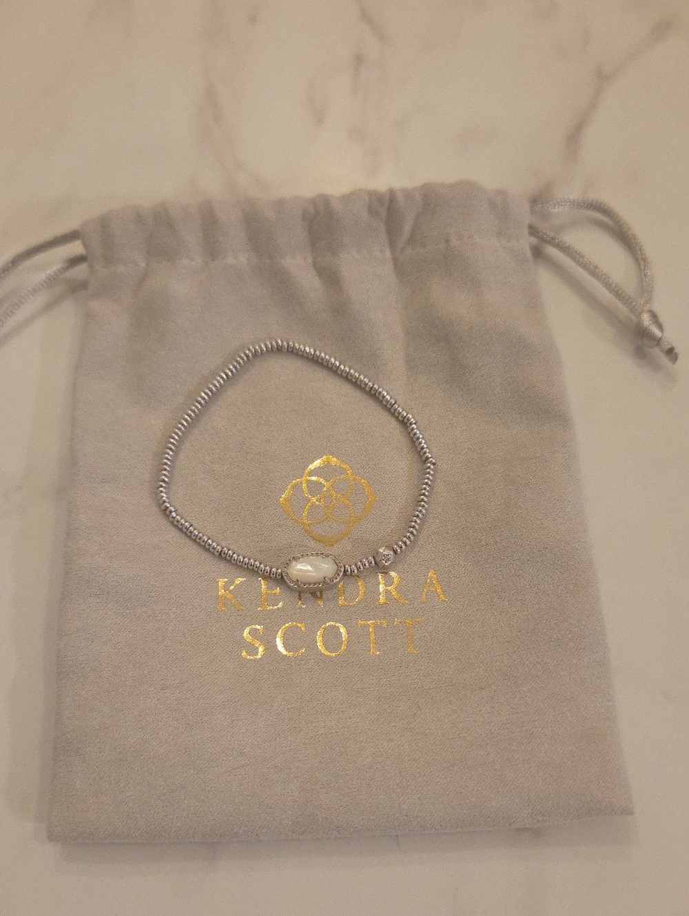 Kendra Scott Silver Beaded Bracelet with White Stone